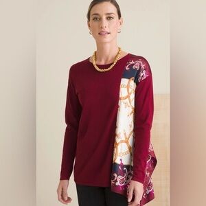 Chico’s Cranberry Spice Side Scarf Sweater Size L